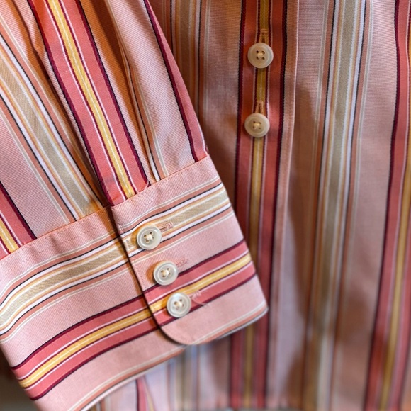 87. Talbots Women’s Pink and White Striped Button down shirt - Picture 3 of 5